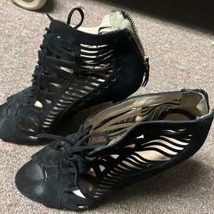 Lace up/heel zipper stiletto booties